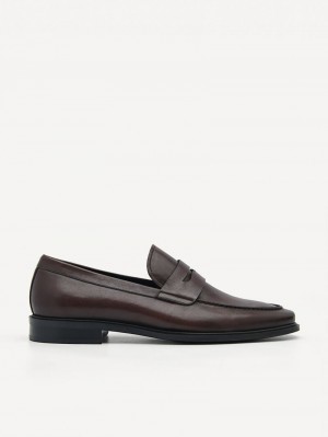 Men's Pedro Bailey Calf Leather Loafers Dark Brown India | D1U-7852