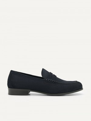 Men's Pedro Leather Penny Loafers Navy India | I3N-6815
