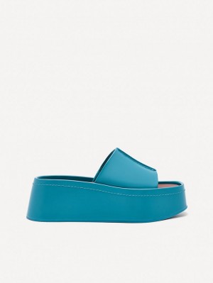 Women's Pedro Carmen Platform Sandals Wedges Turquoise India | Y9Z-6253
