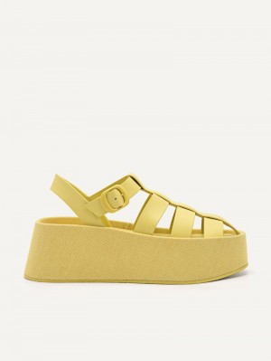 Women's Pedro Palma Platform Sandals Wedges Yellow India | O3X-5500